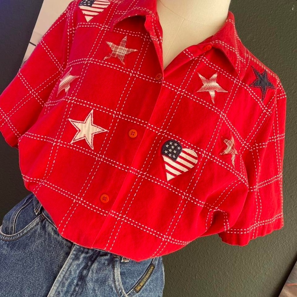 Vintage patriotic button up with American flag stars size large